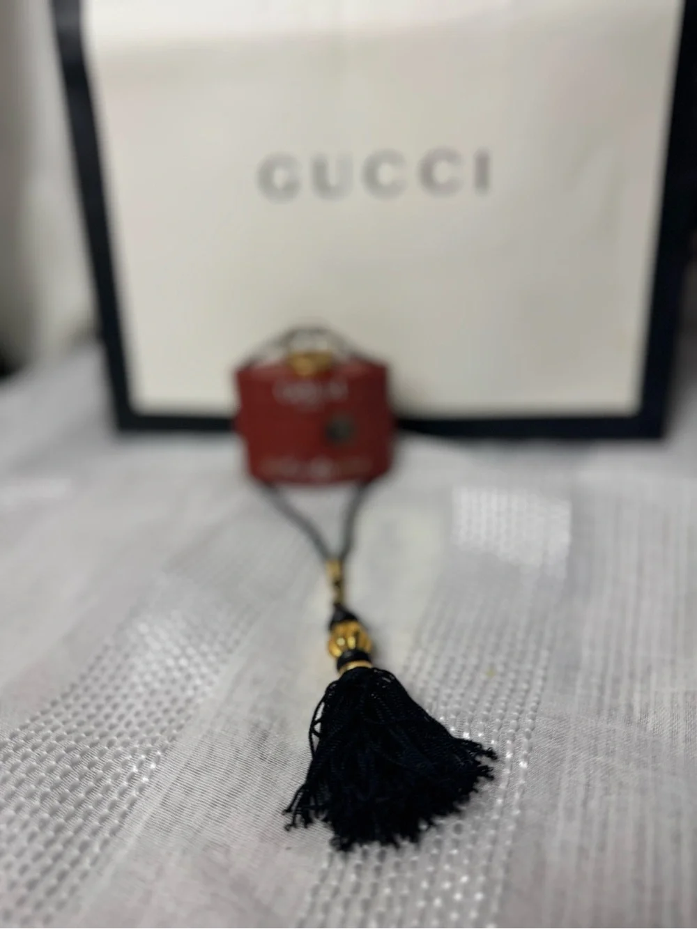Vintage 80s Collector Yves Saint Laurent Red Black Opium Bottle Pendant Tassel
